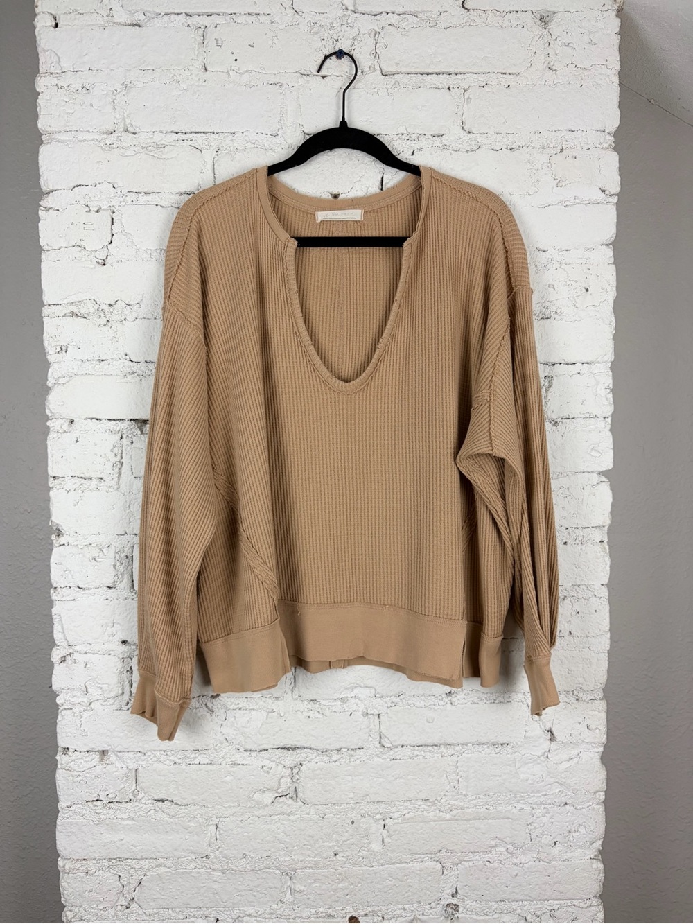 We The Free Buttercup Free People Tan Waffle Oversized Thermal Top Small
